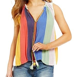 BANJARA Women’s Sleeveless Rainbow Top with Tassels. Size: XS